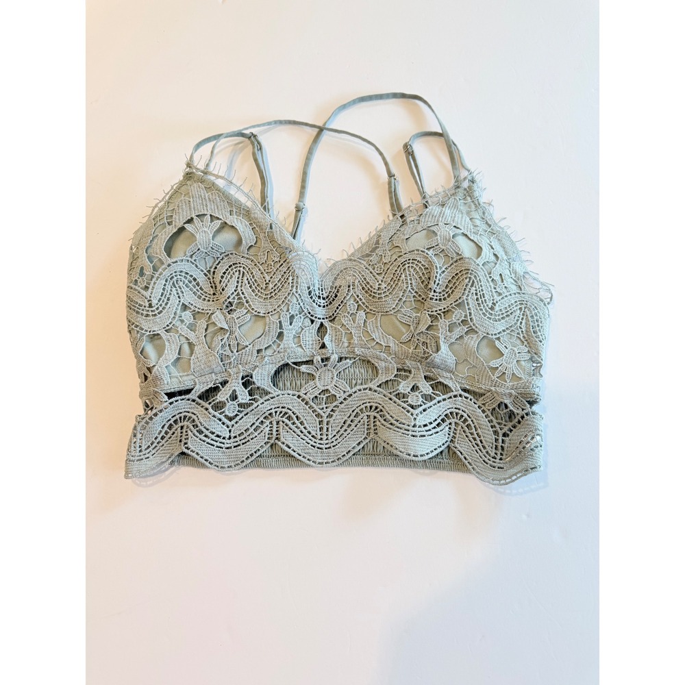 True Sage Green Floral Eyelash Lace Bralette Smocked Back Womens S
